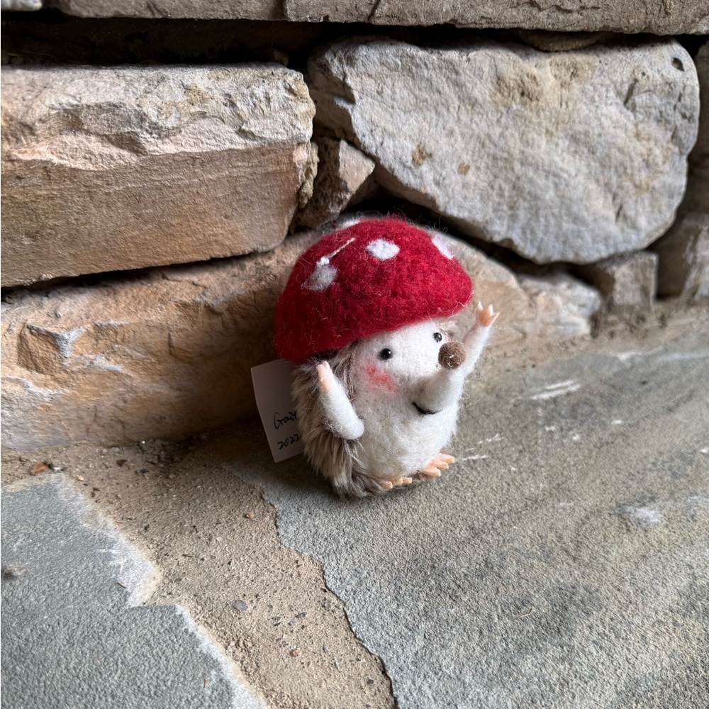 New🌟Anthropologie-Red Mushroom Hat Hedgehog Ornament